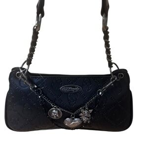 Ed Hardy Black Skull Embossed Shoulder Bag